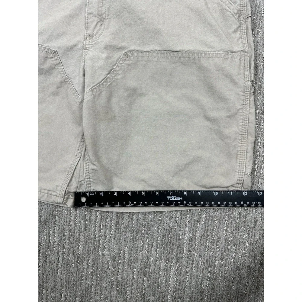 Vtg Y2K Carhartt Double Knee Carpenter Shorts Mens 34 Beige Leather Tag B201 Tan
